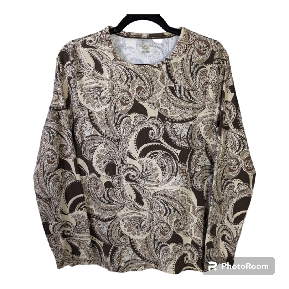 St. John's Bay Large Brown & Tan Classic Long Sleeve Tee NWOT